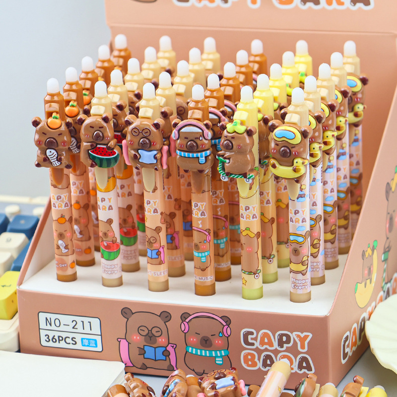 Creative high-appearance-level Capibara erasable pen cartoon doll, student-specific smooth quick-drying erasable gel pen details Picture