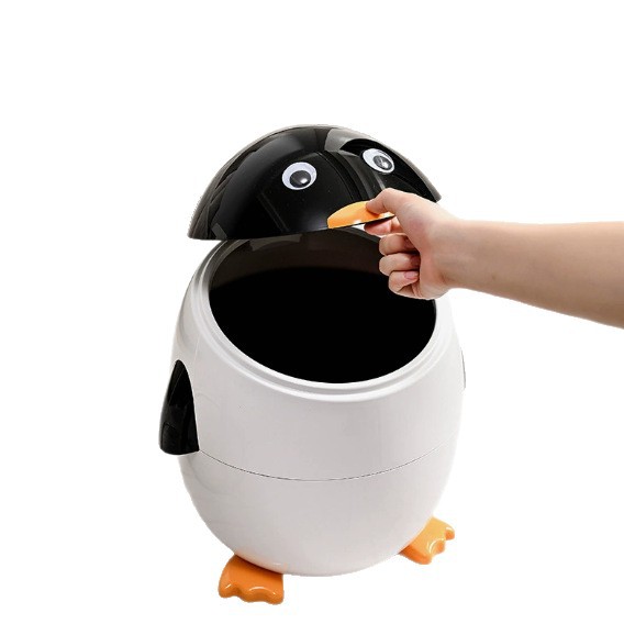 轻奢可爱风卡通企鹅酷熊垃圾桶带盖客厅卧室双筒创意翻盖家用超萌白底实物图