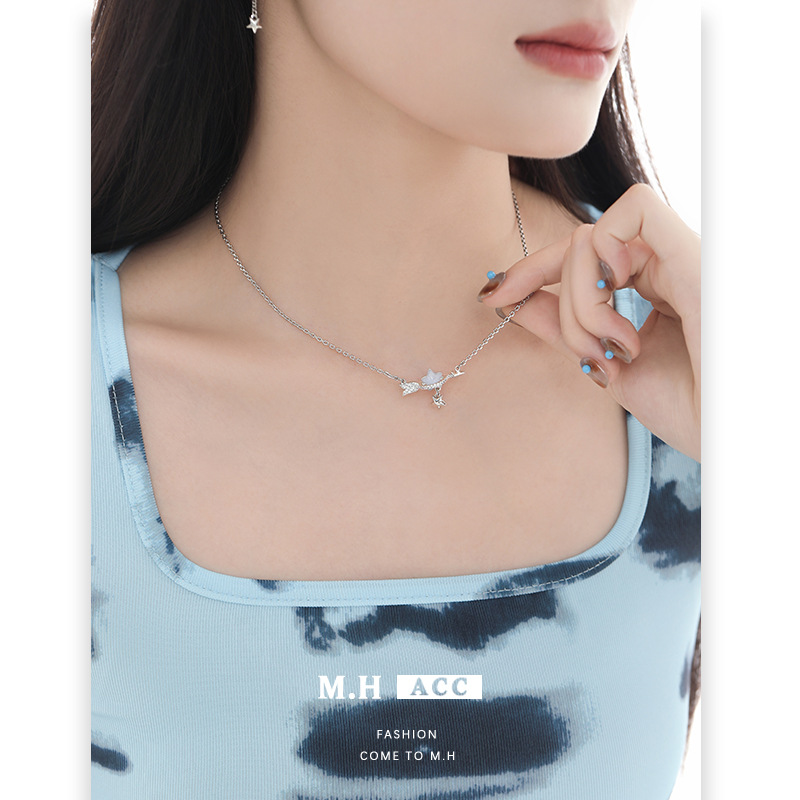 Blue Star Cupid's Arrow Necklace for women, ins style, niche fashion, versatile, cool and delicate collarbone chain details Picture