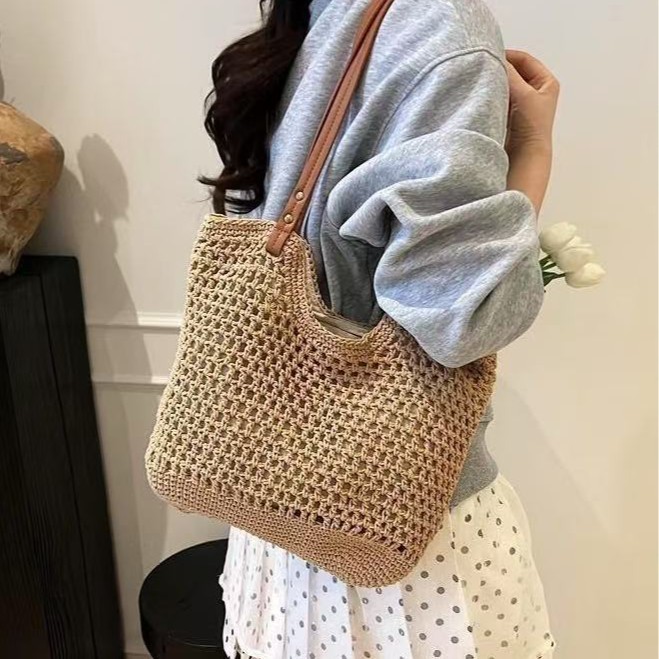 Cross-Border Woven Bags, Fishing Net Bags, Hollowed-Out Bags, Cotton Thread Woven Bags, Small And Laid-Back Style Hand-Held Straw Woven Bags, Single-Shoulder Armpit Bags, Hand-Held Woven Bags details Picture