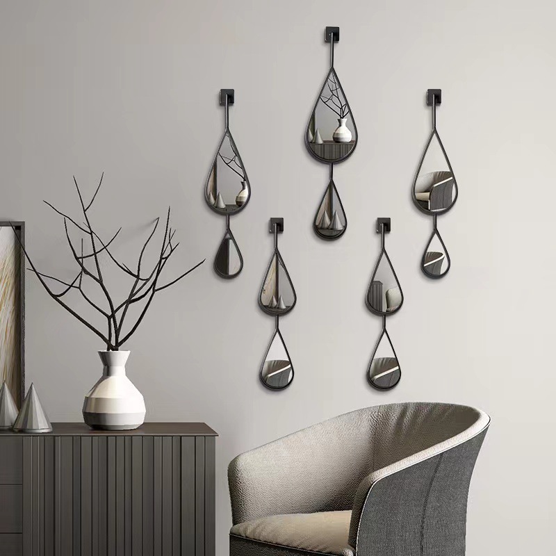 5 creative water-drop mirrors for modern entrance decoration, living room hanging mirrors, dining room wall background hanging decorations, Amazon Application Scenario