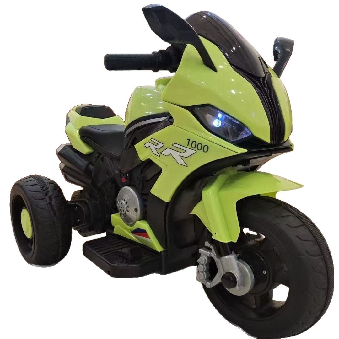 儿童电动摩托车三轮车男女宝宝电动车越野可坐人2-6岁电瓶玩具车白底实物图