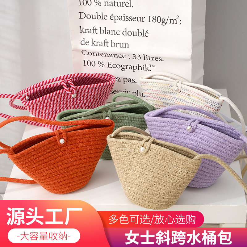 Bolsas de paja transfronteriza bolsas de paja de verano versátiles bolsas de mujer tejidas a mano cubos bolsas de playa cambio de teléfono móvil un hombro bolsa pequeña bolsa de paja details Picture