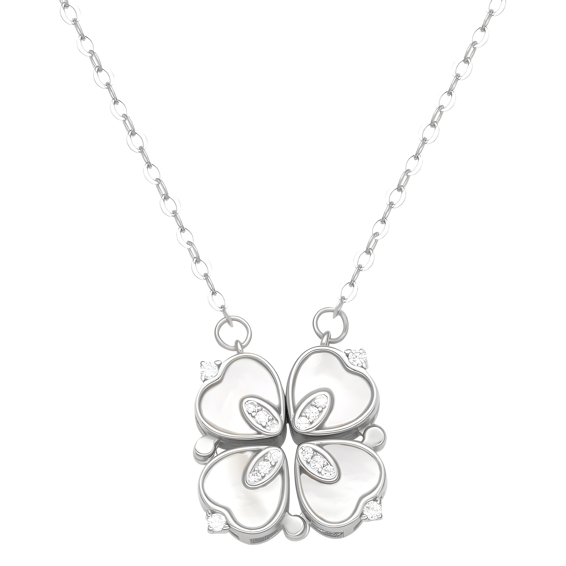 S925 sterling silver heart-shaped mother-of-pearl Heart-stirring four-leaf Clover Necklace, fashionable and versatile, four-heart high-end collarbone chain wholesale Item Picture