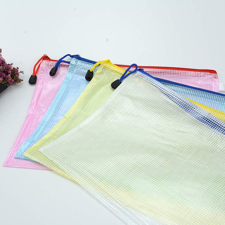Grid zipper file bag, student office stationery and information bag, learning supplies, bill storage, transparent A4 pull TAB details Picture
