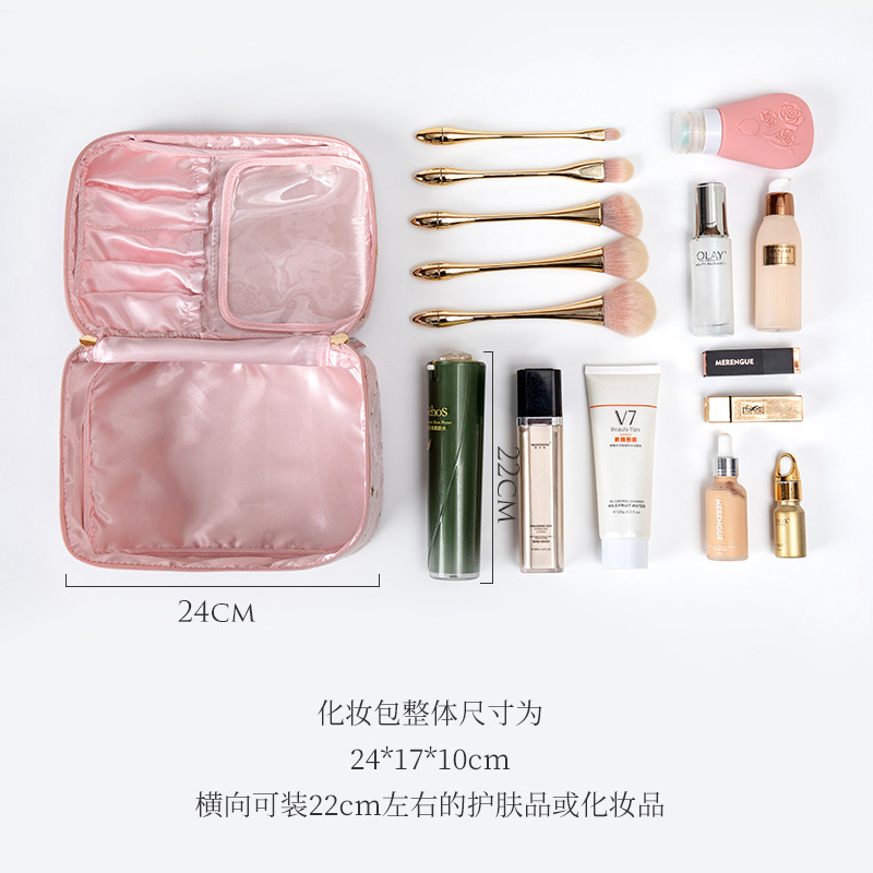 法兰绒化妆收纳包手提绒布女手拿包大容量星空化妆包北欧风ins白底实物图