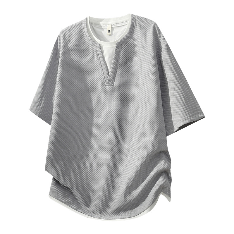 Two pieces of summer trendy brand loose and casual round-neck short-sleeved men's T-shirts, creative and fashionable men's short-sleeved style Item Picture