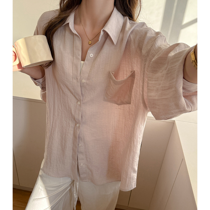亚麻夏季防晒衣服女士衬衫轻奢高级感长袖外穿薄款纯色宽松外套