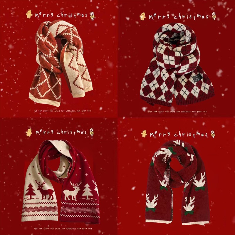 One-piece consignment New Year's Ankela red checkered scarf, winter atmosphere, versatile women's cashmere hand feel scarf, warm shawl, wholesale from street stalls details Picture