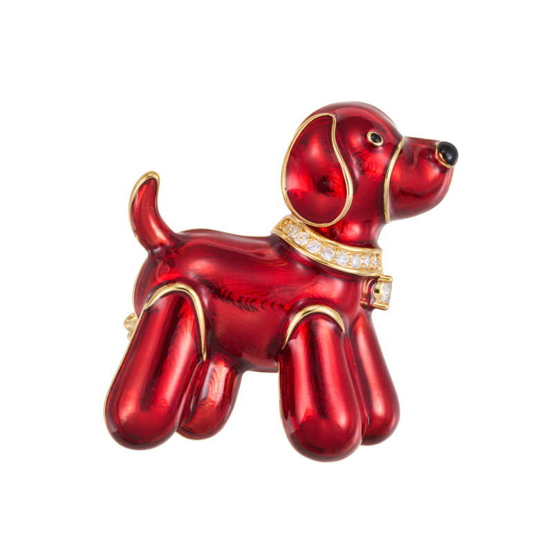 Original design, light luxury red enamel little dog brooch, copper alloy, real gold electroplating, three-dimensional cute and adorable dog pin brooch Item Picture