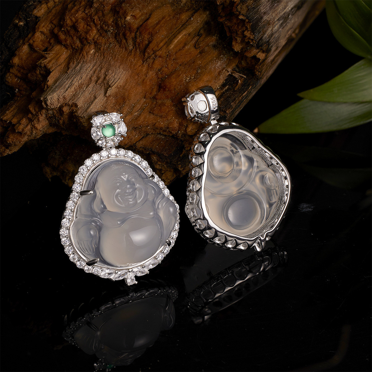 S925 Silver Chinese-style large-bellied Buddha Pendant, high ice chalcedony necklace with diamond and green chalcedony collarbone chain wholesale Application Scenario