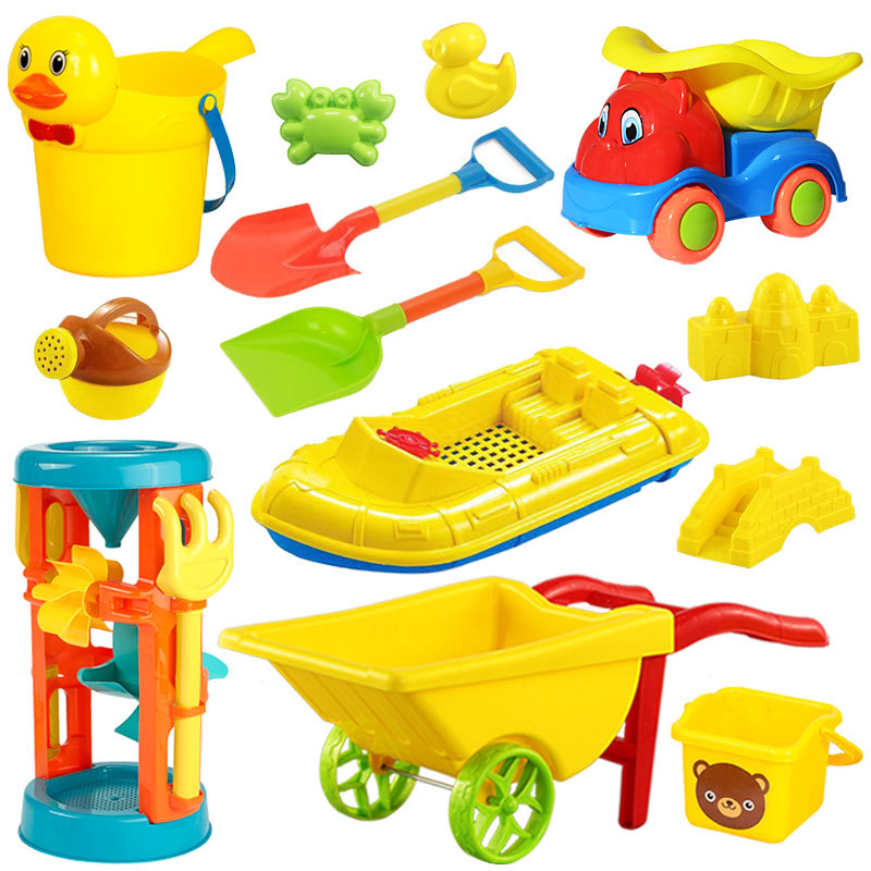Wholesale of children's beach buckets, sand-digging tools, outdoor trolleys, plastic shovels, cassia seeds, sandpit toy sets Item Picture