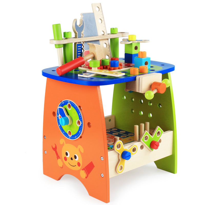 Children's wooden diy disassembly and assembly tool bench, simulation toy screw and nut combination assembly and repair tool stool