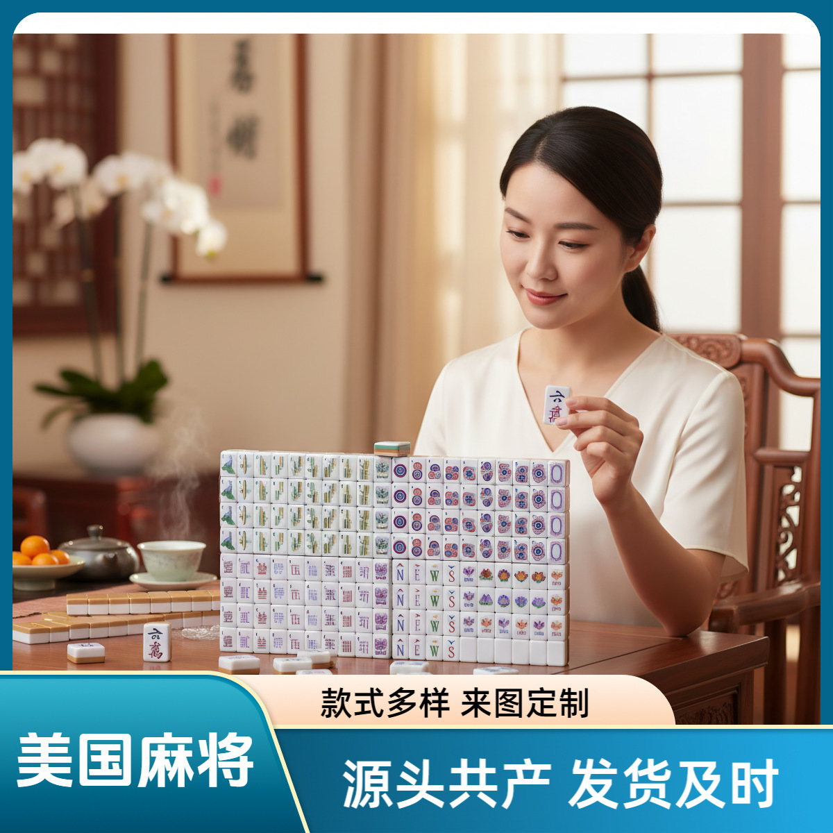 跨境四层亚克力麻将美国麻将美式英文数字麻将个性化创意麻将牌