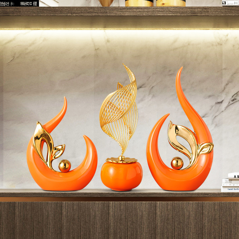 风生水起柿柿如意酒柜摆件入门玄关电视柜装饰品陶瓷轻奢风手作