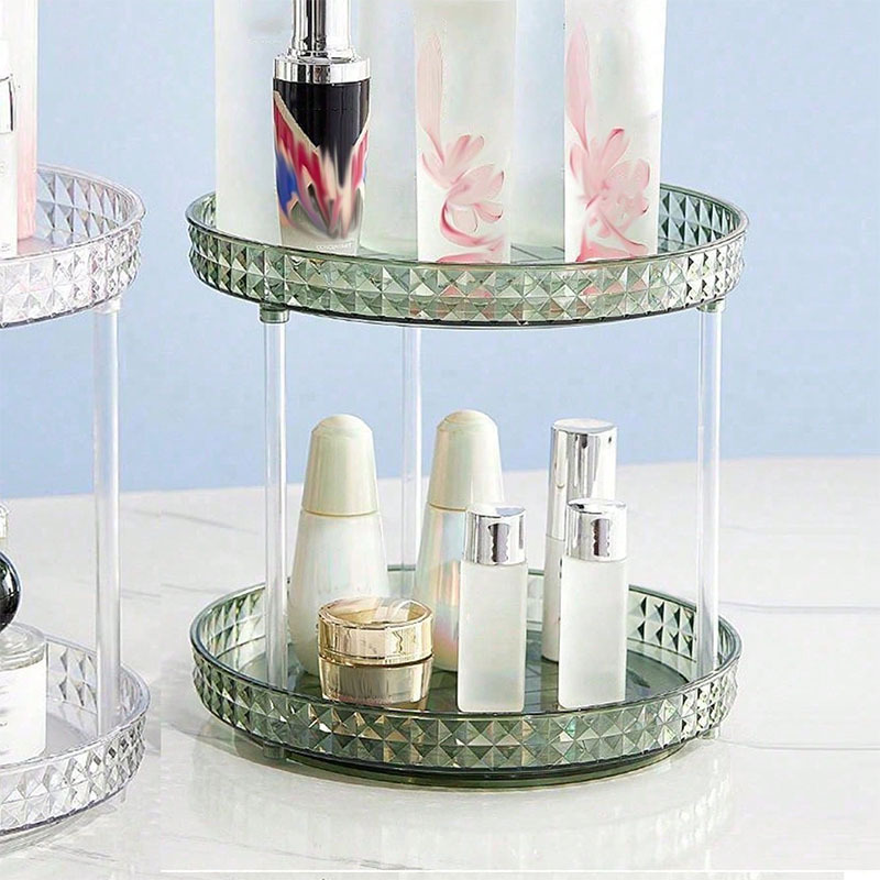 Light luxury dressing table, cosmetics rotating storage rack box, bathroom desktop, perfume and skin care products storage rack tray Specification image