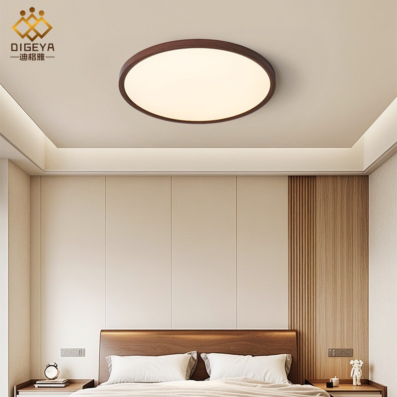 Ultra-thin bedroom ceiling lamp, new Chinese-style retro solid wood living room lamp, modern and simple full-spectrum eye-protecting study lamp details Picture