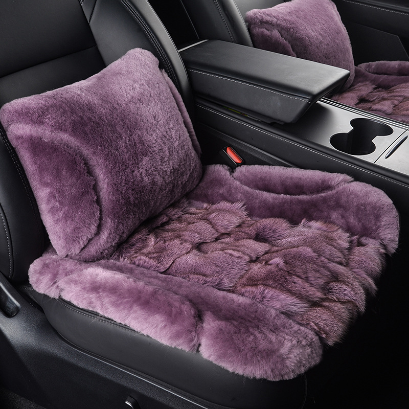 狐狸毛羊毛汽车坐垫冬季短毛绒皮毛一体单片三件套柔软保暖车座垫                              白底实物图