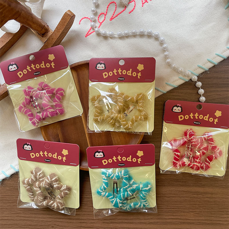 New Korean-style five-pointed star hair clip, handcrafted children's pair, side hair break-off clip, sweet bun hair decoration for girls