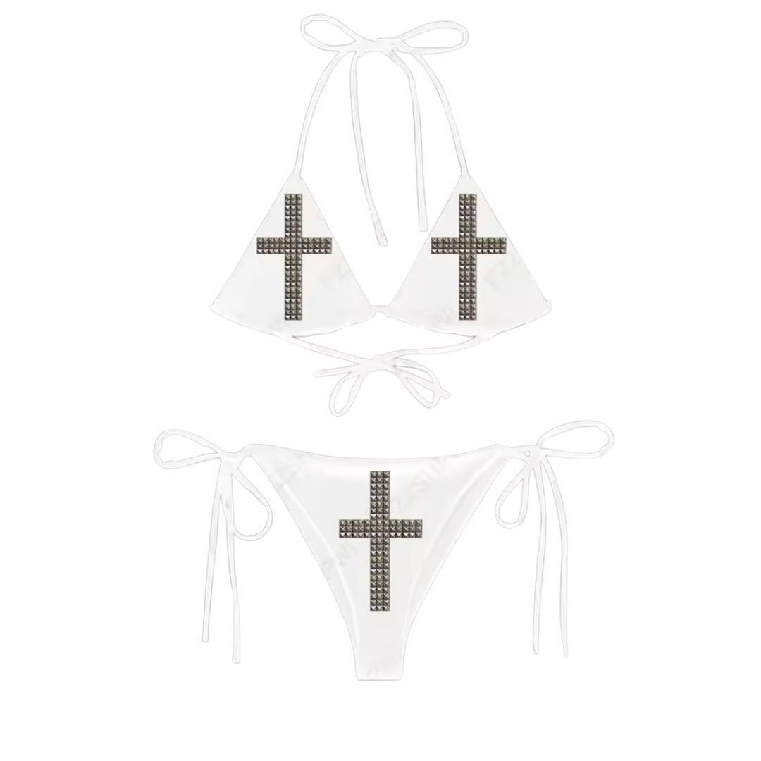 New European and American style retro summer sexy two-piece bikini with straps, hot girl vacation style Y2K beach bikini details Picture