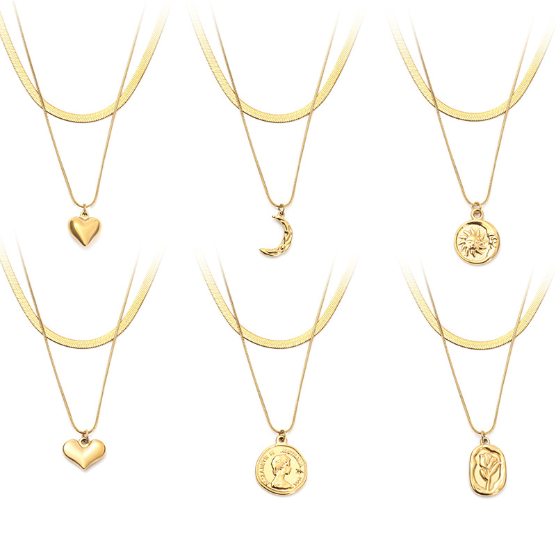 European and American cross-border French double-layer elegant necklace, women's fashionable necklace, light luxury pendant, rose necklace, 18K gold Specification image