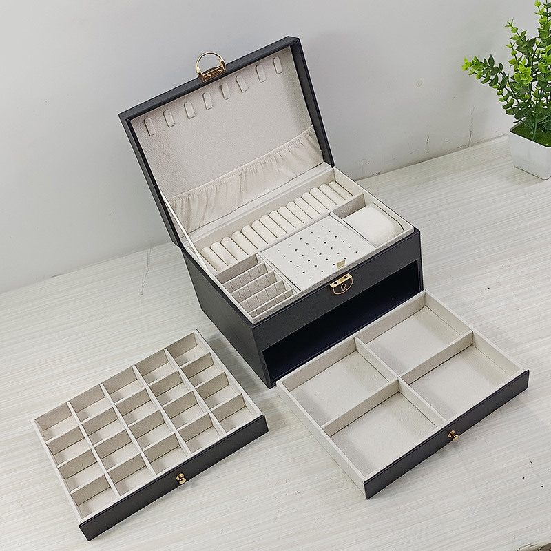 Large-capacity jewelry box, three-layer drawer, multi-functional stud earrings, ring earrings, necklace, gold bracelet and jewelry storage box