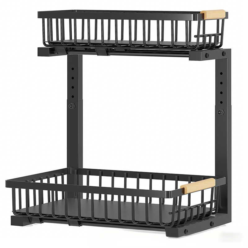 Multi-layer black metal kitchen storage rack, pull-out basket, oil, salt, soy sauce and vinegar storage rack, kitchenware organization rack, multi-functional storage rack Application Scenario