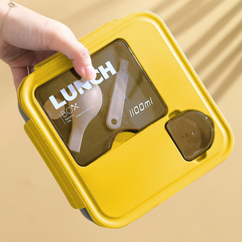 塑料饭盒微波炉学生分格便当盒带餐具酱料盒密封午餐盒方形细节图