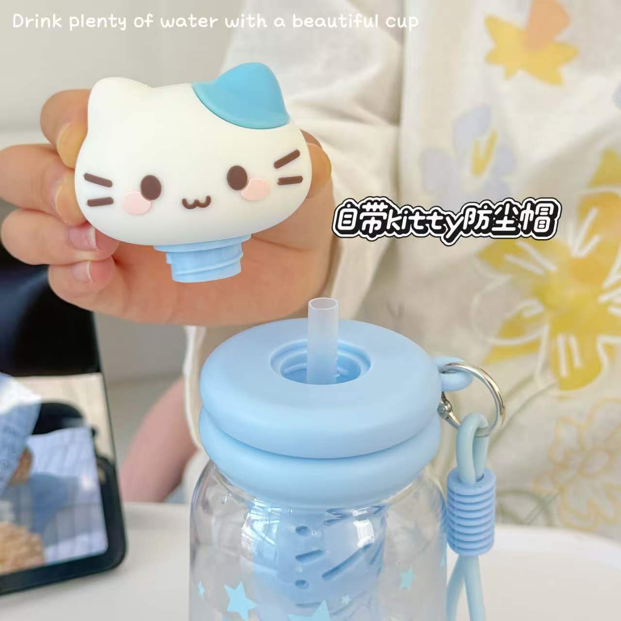 New summer Tritan water cup with high appearance level, cartoon portable plastic cup for men and women, straw cup, cute and casual cup details Picture