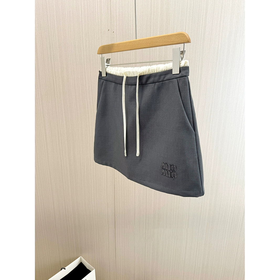 Summer new miu style letter-embroidered drawstring elastic waist skirt for younger girls