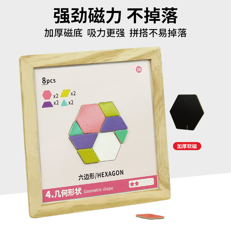Magnetic tangram geometric magnetic building block toys, children's educational puzzle games, shape and color learning gifts Specification image