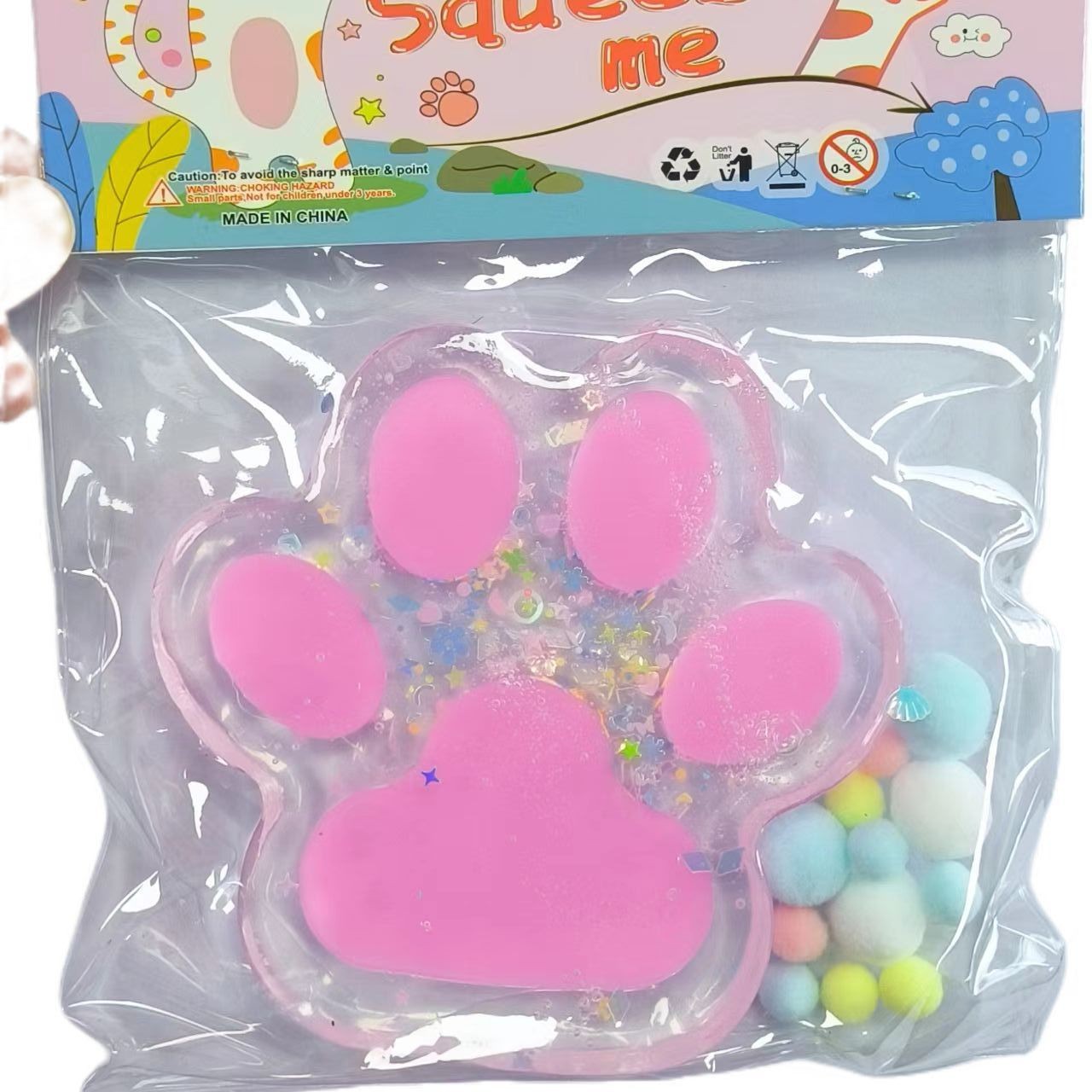 工厂直销TPR软胶透明彩色点滴大号猫爪猫掌萌宠团子卡通减压玩具细节图