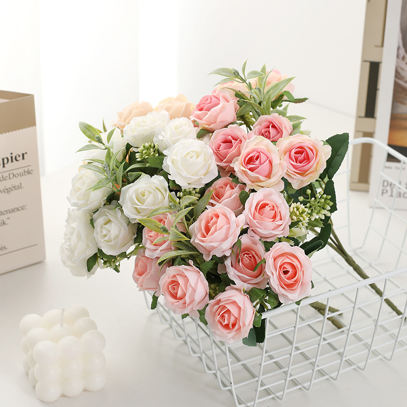 Wholesale of 10-head Austin rose simulation wedding set decoration multi-head silk rose export bouquets details Picture