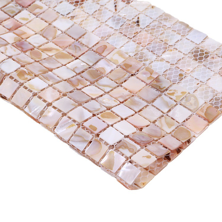 厂家供应淡水贝贝壳马赛克油花网拼卫生间瓷砖玄关收银台装修墙贴白底实物图