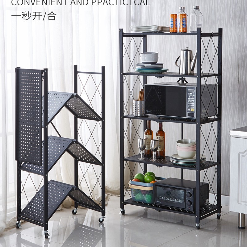 Vertical non-installation folding storage rack, kitchen multi-layer storage rack, bathroom movable storage and storage rack Specification image