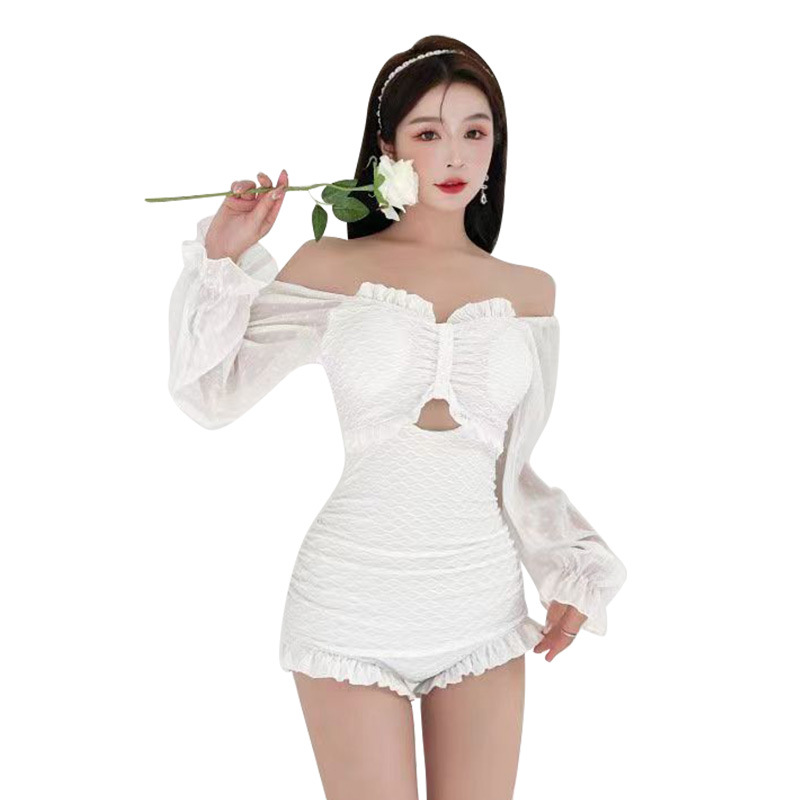 性感泳衣/泳衣/泳衣长袖/泳衣女露背性感/运动服面料白底实物图