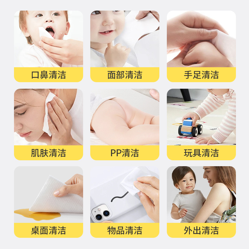 Factory wholesale baby wet wipes small packs with thickened pearl patterns, 10 wipes for hands and mouths of mothers, newborns and babies Application Scenario