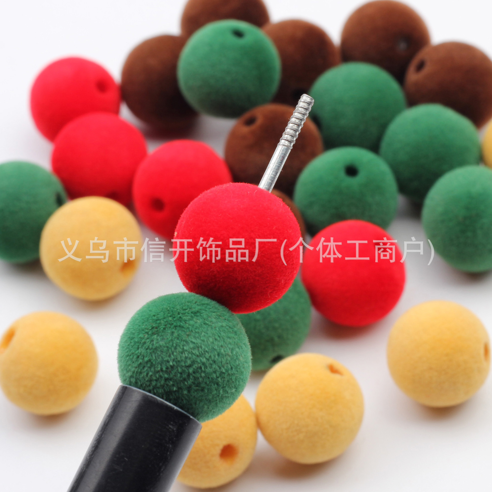 通孔植绒圣诞系列圆珠串珠笔饰品配件手机钥匙链手工diy饰品材料