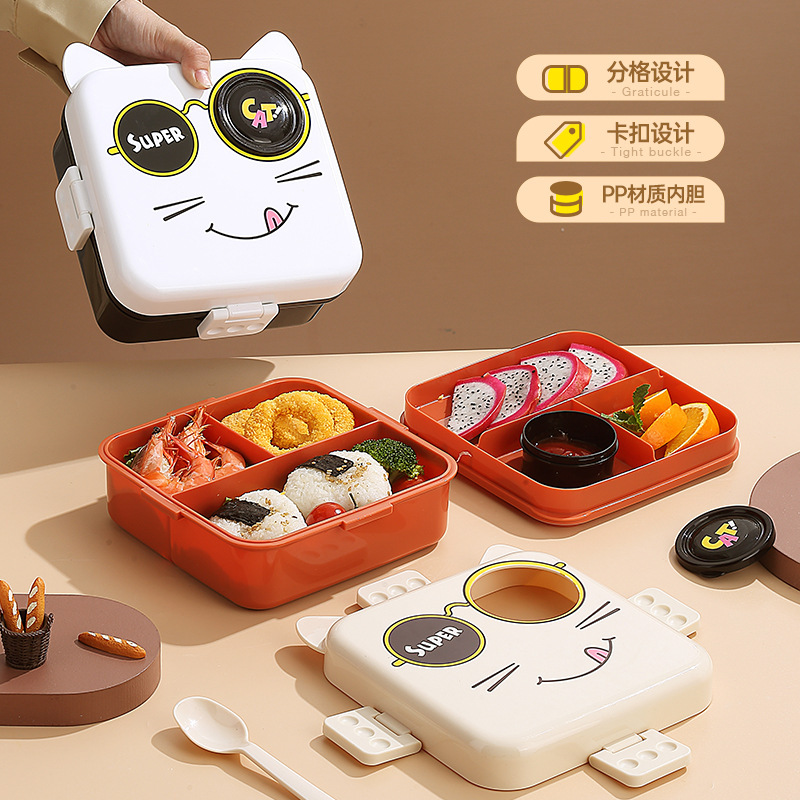 Cute and adorable kitten fruit salad box, lunch box, outdoor picnic compartments, student campus lunch box
