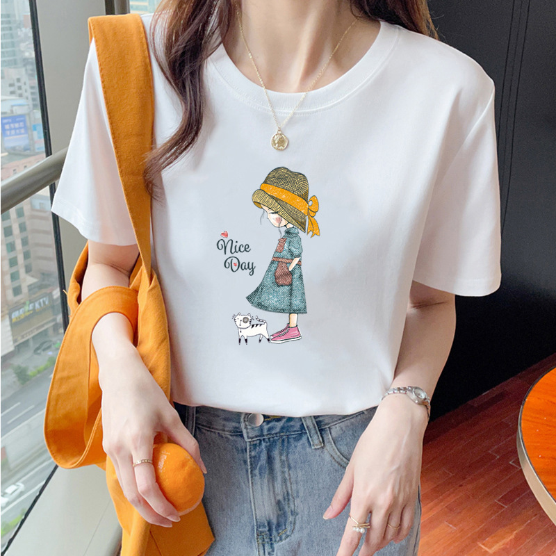 Pure cotton short-sleeved T-shirt for women, off-the-shoulder casual top, half-sleeved 2025 summer new style, all-cotton T-shirt for outerwear as a base layer Specification drawing