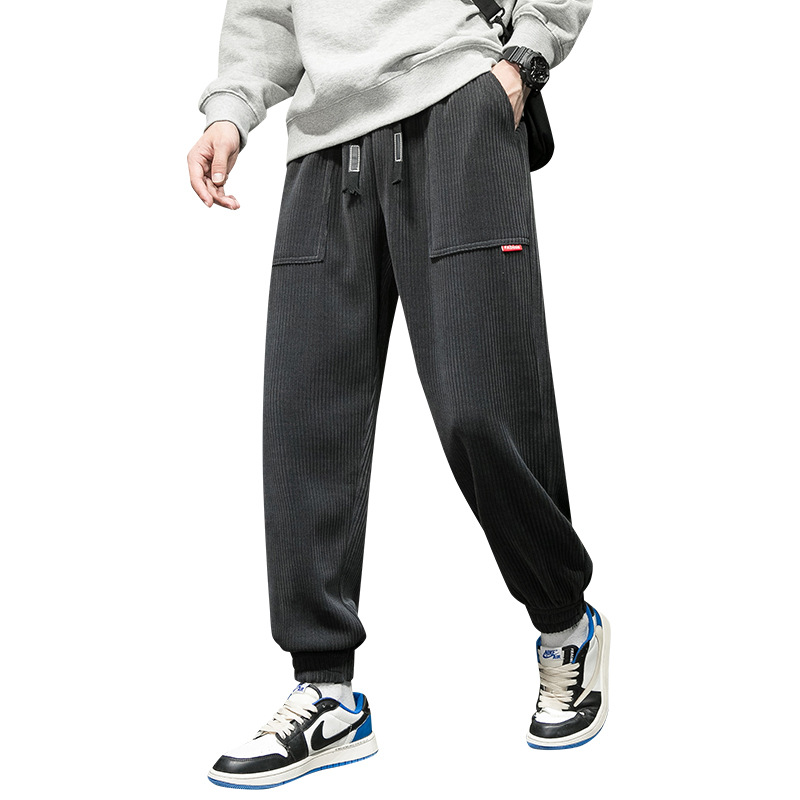 Corduroy men's trousers in Korean style 2025 autumn and winter, tight-fitting casual pants, oversized and sporty sweatpants, Harem pants Item Picture