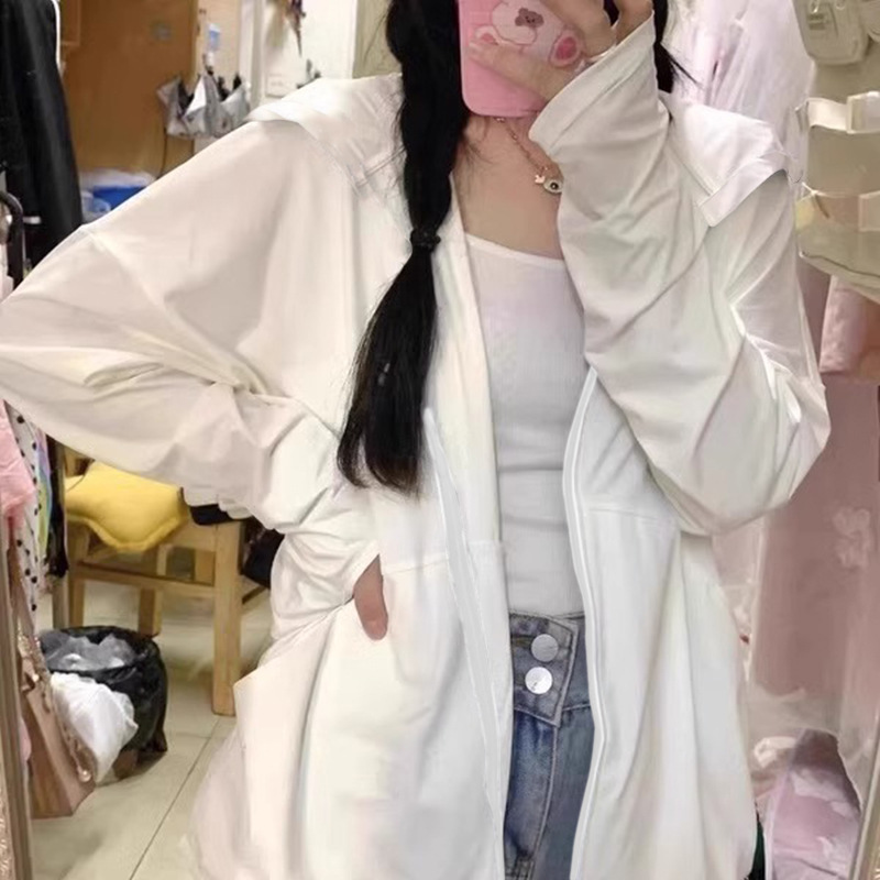 Ice silk hooded sun-protective clothing, thin outdoor wear, sun-protective clothing for women, loose summer 2025 new style cardigan details Picture