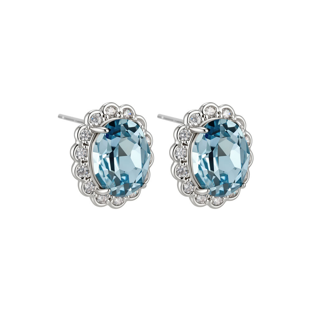 Original design lace lace oval crystal stud earrings, copper alloy micro-inlaid zircon s925 silver needle high-end earrings Item Picture