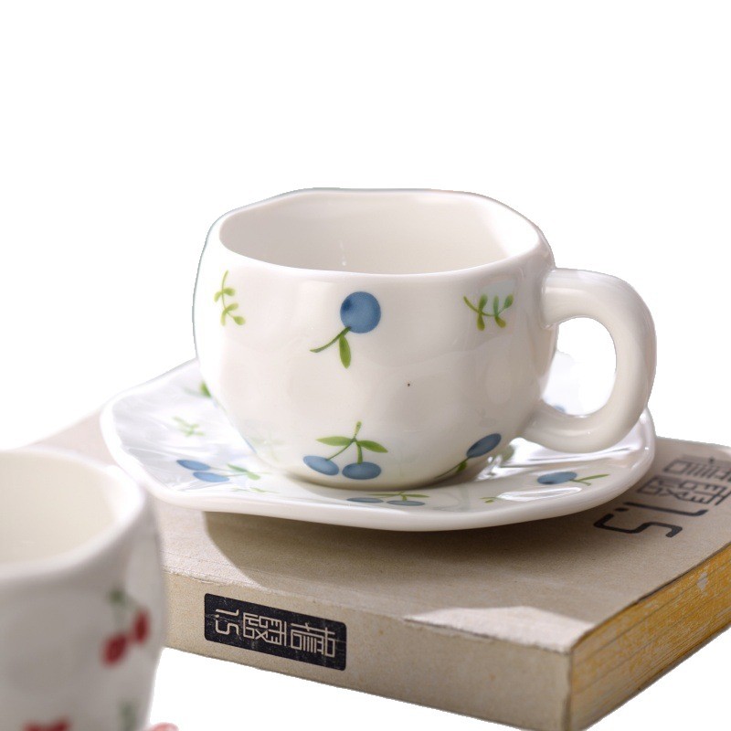 Creative hand-molded ceramic cups and plates, high appearance level mugs, Ins-style coffee cups and plates, water cups, afternoon tea cups set Item Picture