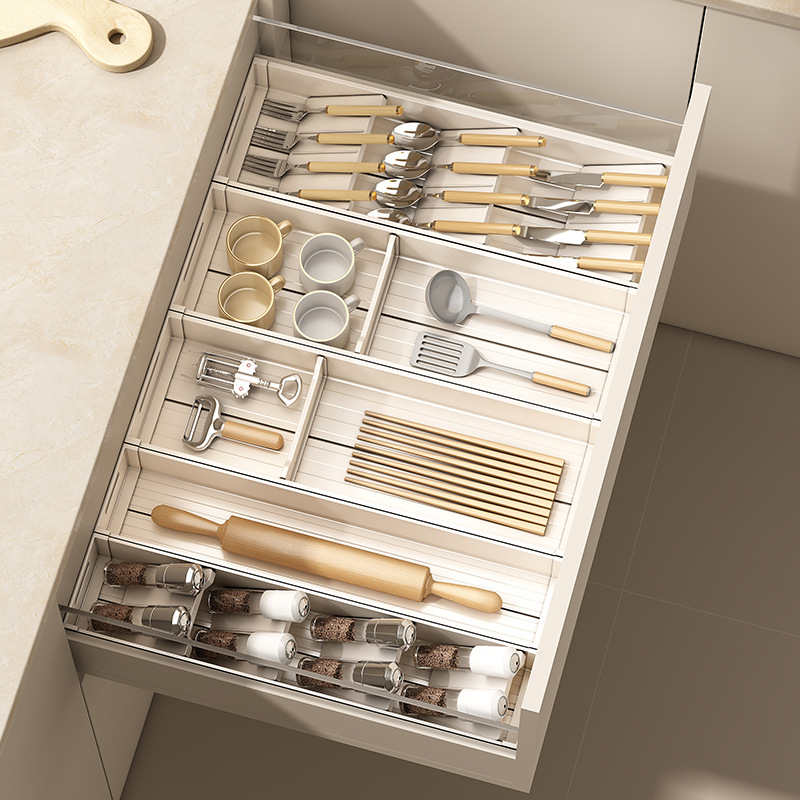 Space aluminum drawer storage partition cabinet, built-in knife, fork, chopsticks, spoon storage box, shelf, kitchen organization wonder