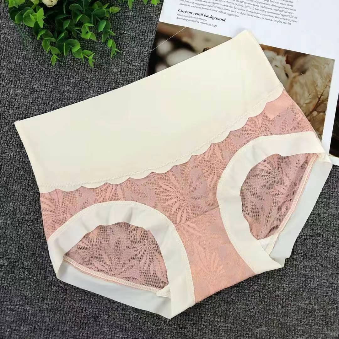 Wholesale of new large-sized sexy lace women's underwear, high-waisted underwear, pure cotton crotch breathable and seamless women's briefs for export to Europe, America and Africa Specification drawing