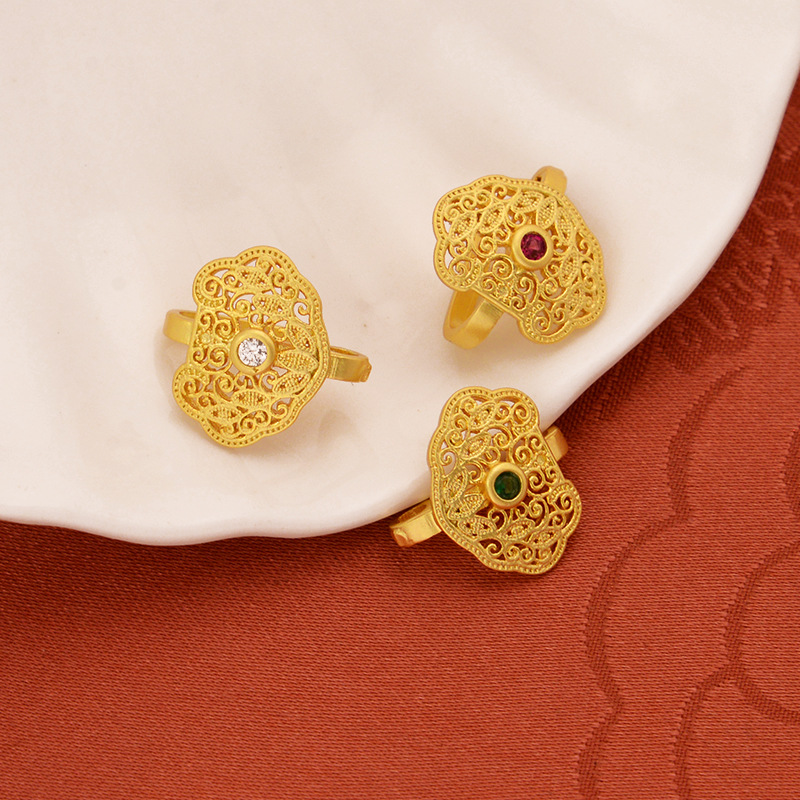 强保色沙金配件diy饰品古法金锆石如意搭扣手链手绳收尾连接扣细节图