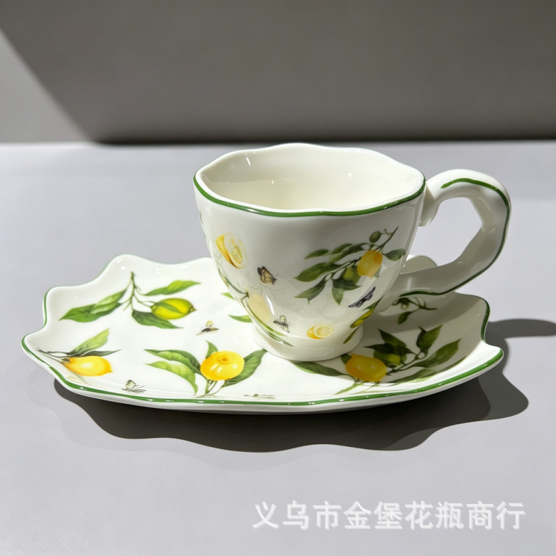 Americano limón green leaf ceramica vajilla set vintage floral plato plato sopa tazas hornear plato de hornear hogar