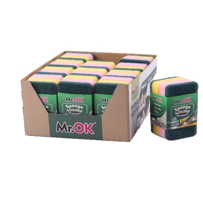 Mr.OK factory direct supply sponge scouring pads, double-sided cleaning sponges, kitchen cleaning sponges, dishwashing sponges, pot scrubbing sponges Item Picture