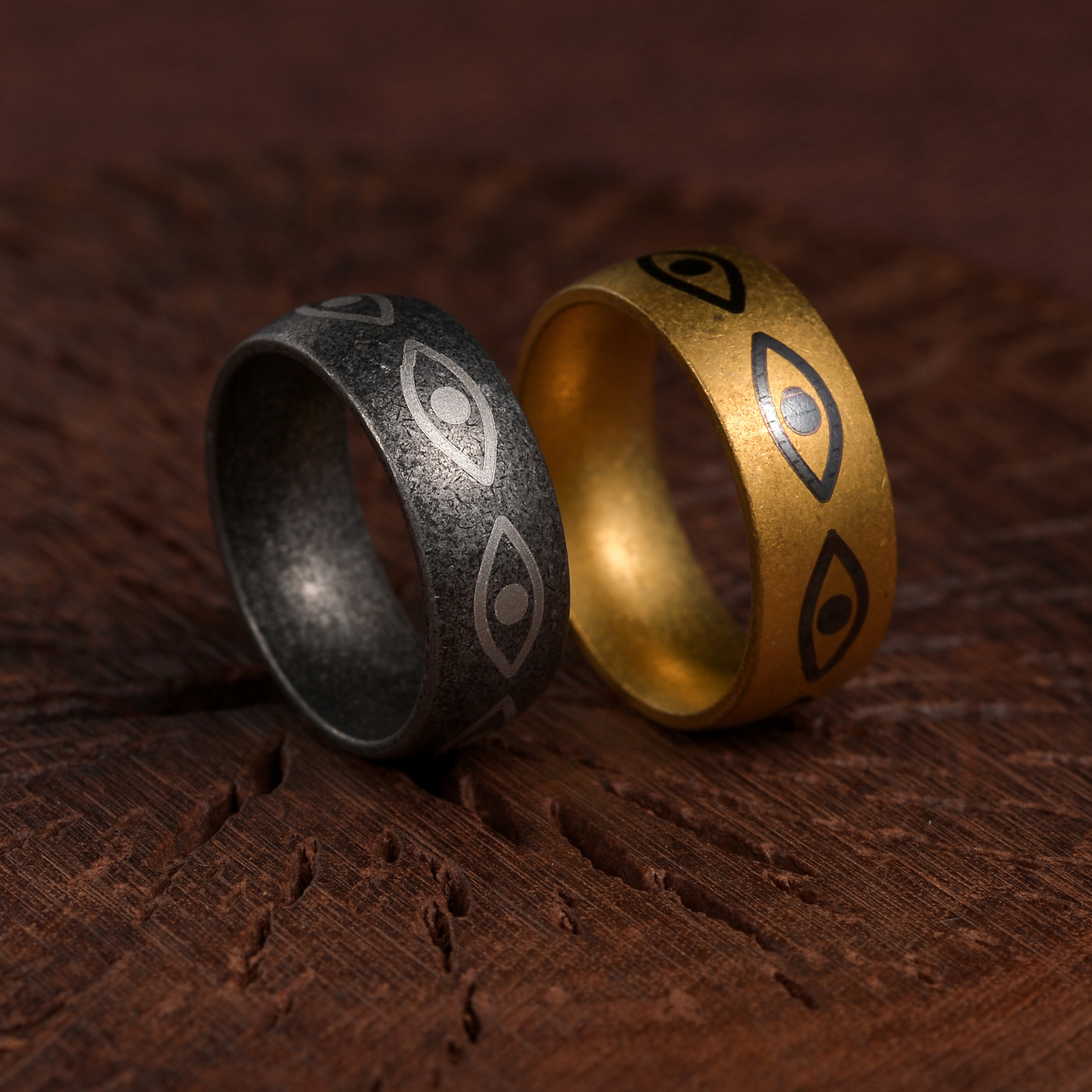 新款恶魔之眼戒指做旧古银色古铜色钛钢戒指男复古风格情侣手饰图